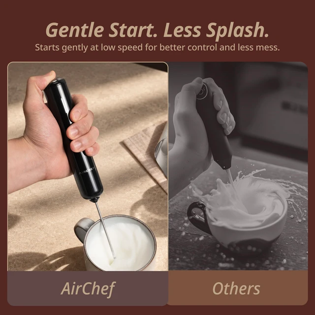 Alt view image 3 of 7 - Milk Frother, Variable Speed Drink Mixer, IPX6, Black | 1,60010,000 RPM Variable Speed, 1500mAh USB-C Rechargeable, Dual Whisks for Coffee, Matcha & Protein Drinks