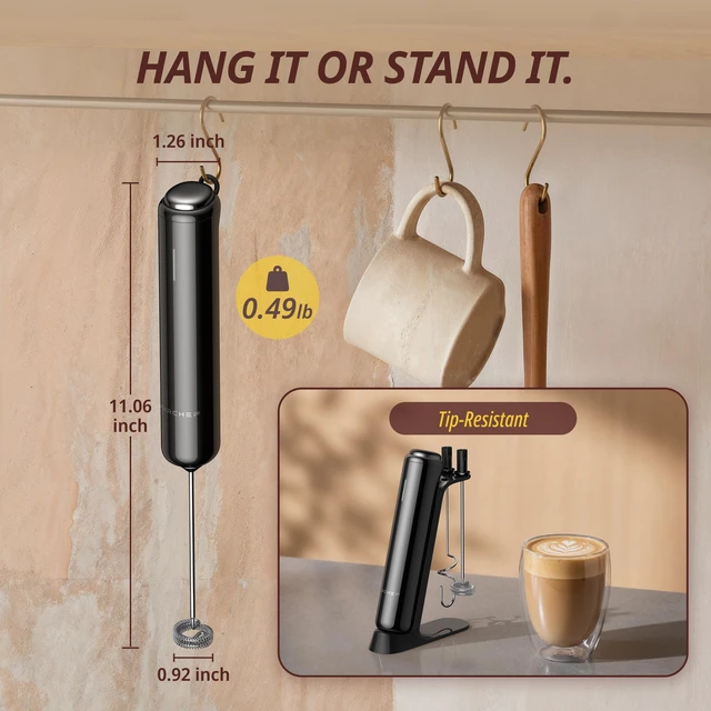 Alt view image 6 of 7 - Milk Frother, Variable Speed Drink Mixer, IPX6, Black | 1,60010,000 RPM Variable Speed, 1500mAh USB-C Rechargeable, Dual Whisks for Coffee, Matcha & Protein Drinks