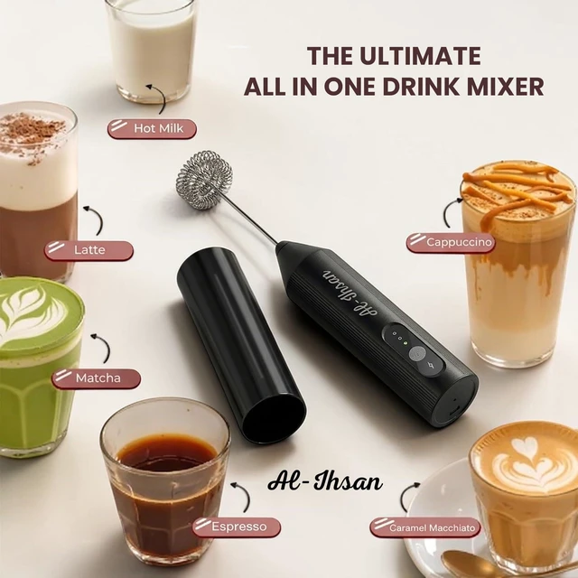 Alt view image 2 of 7 - Milk Frother Handheld - USB Rechargeable Milk Frother with Protective Cover - 3 Speed Mode Electric Drink Mixer - Dual Stainless Spring Whisk Foam Maker for Coffee, Latte, Cappuccino, Matcha