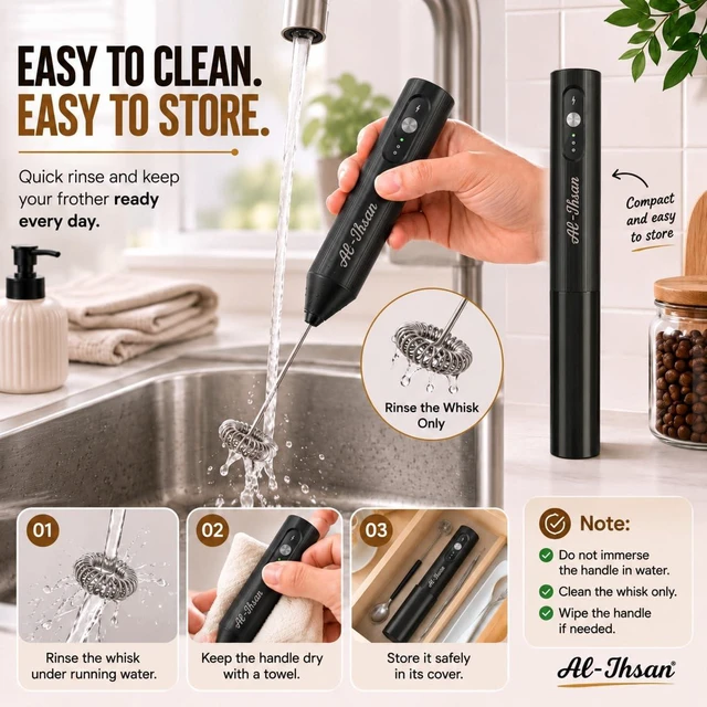Alt view image 7 of 7 - Milk Frother Handheld - USB Rechargeable Milk Frother with Protective Cover - 3 Speed Mode Electric Drink Mixer - Dual Stainless Spring Whisk Foam Maker for Coffee, Latte, Cappuccino, Matcha