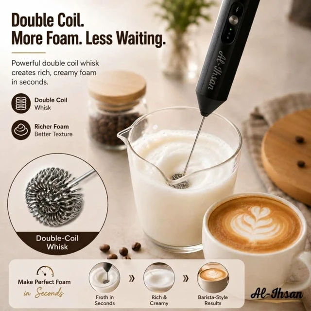 Alt view image 5 of 7 - Milk Frother Handheld - USB Rechargeable Milk Frother with Protective Cover - 3 Speed Mode Electric Drink Mixer - Dual Stainless Spring Whisk Foam Maker for Coffee, Latte, Cappuccino, Matcha