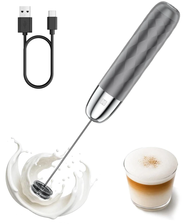 Main image of Rechargeable Milk Frother, Handheld Electric Foam Maker Detachable Stainless Steel Whisk Drink Mixer Foamer Mini Blender for Matcha, Lattes, Cappuccino, No Stand (Medium Gray and Silver)