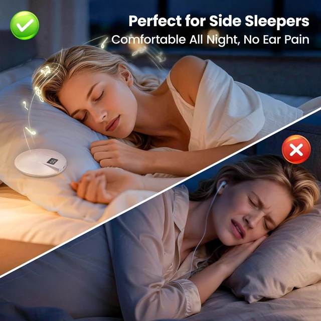 Alt view image 3 of 7 - Bone Conduction Under Pillow Sleep Bluetooth Speaker for Side Sleepers, Bluetooth 6.0 Wireless Speaker with Digital Display Portable Player for Sleep Music White Noise Audiobooks (Pink)