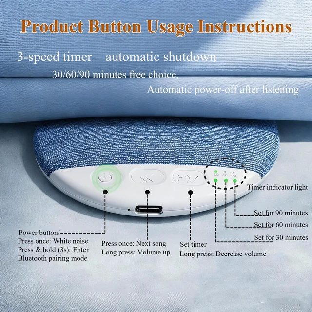 Alt view image 4 of 7 - Dreamwave Pillow Speaker Pillow for Sleeping, Ultra-Thin Bluetooth Sleep Speaker Under Pillow for Side Sleepers, 7-Day Battery Life, Private Bedtime Audio with Auto-Off Timer, Blue