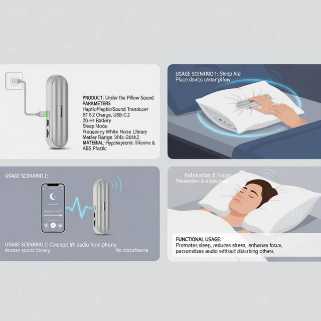 Alt view image 3 of 7 - Pillow Speaker Bluetooth Sound Machine with Bone Conduction Technology,White Noise for Sleep Enhancement and Relaxation