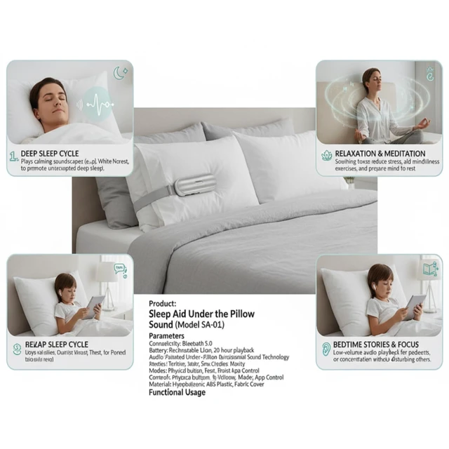 Alt view image 5 of 7 - Pillow Speaker Bluetooth Sound Machine with Bone Conduction Technology,White Noise for Sleep Enhancement and Relaxation
