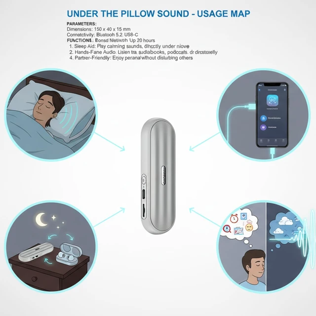 Alt view image 6 of 7 - Pillow Speaker Bluetooth Sound Machine with Bone Conduction Technology,White Noise for Sleep Enhancement and Relaxation