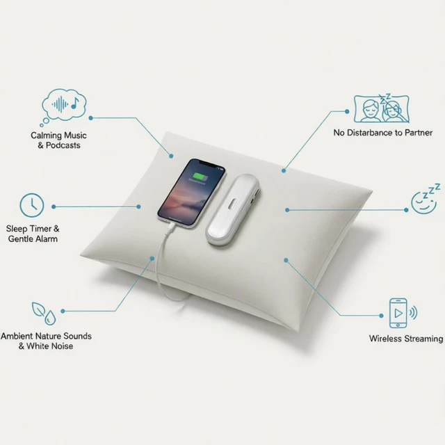 Alt view image 7 of 7 - Pillow Speaker Bluetooth Sound Machine with Bone Conduction Technology,White Noise for Sleep Enhancement and Relaxation