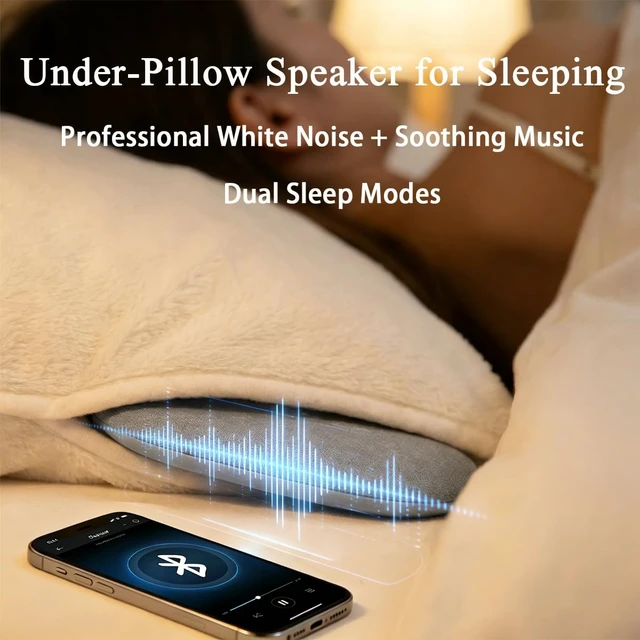 Alt view image 3 of 7 - Under-Pillow Speaker for Sleeping, Portable Bluetooth Bone Conduction Pillow Speaker with White Noise, Long Battery Life, Ideal for Side Sleepers