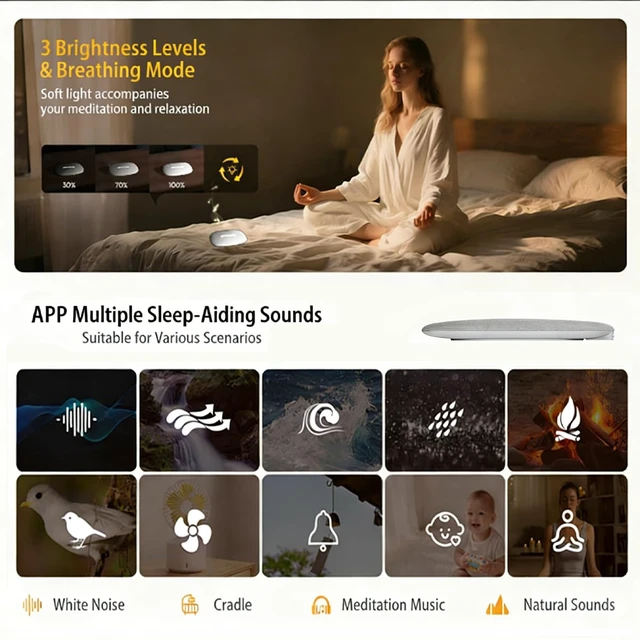 Alt view image 4 of 7 - Under-Pillow Speaker for Sleeping, Portable Bluetooth Bone Conduction Pillow Speaker with White Noise, Long Battery Life, Ideal for Side Sleepers