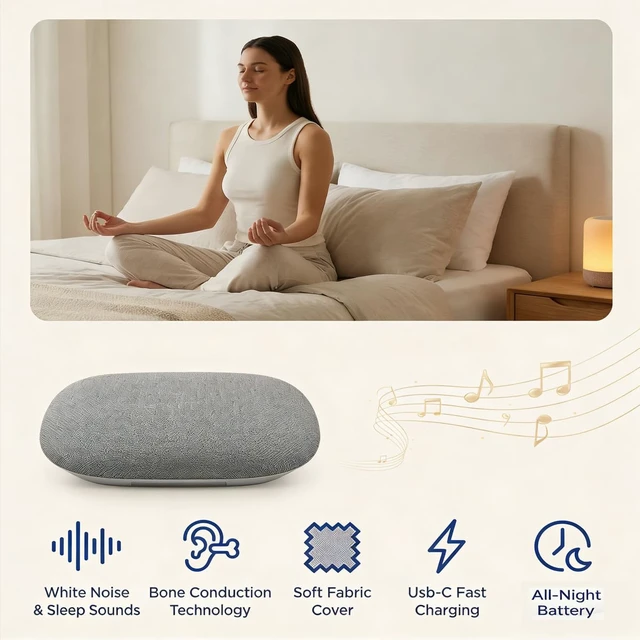 Alt view image 7 of 7 - Under-Pillow Speaker for Sleeping, Portable Bluetooth Bone Conduction Pillow Speaker with White Noise, Long Battery Life, Ideal for Side Sleepers