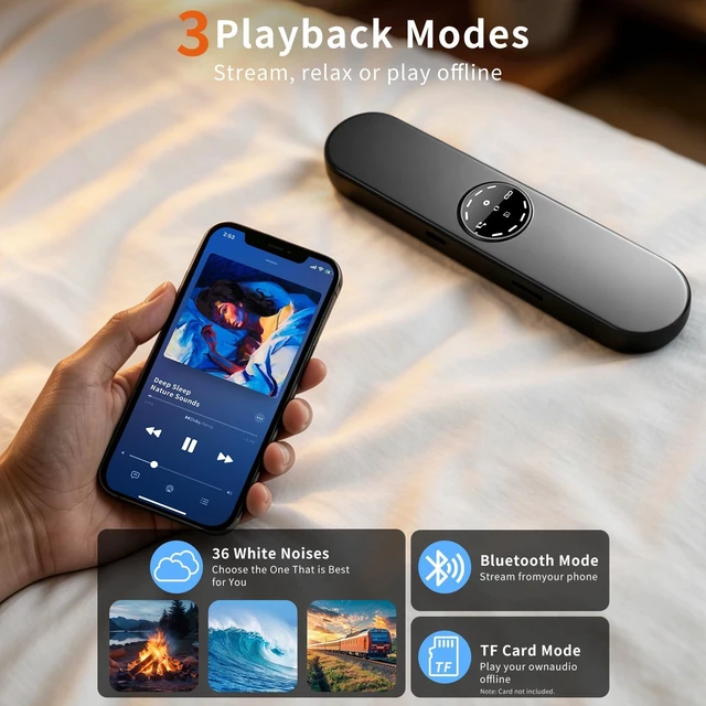 Alt view image 5 of 7 - Pillow Bluetooth Sleep Speaker with White Noise, Bone Conduction Speaker | Portable side sleeper, white noise built-in, Bluetooth TF card, adjustable volume, no ear pressure, travel sleep aid