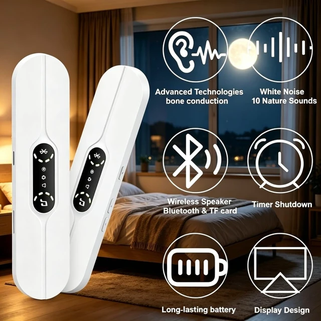 Alt view image 2 of 7 - Pillow Speaker for Sleeping, Mini Bone Conduction Bluetooth Sleep Bar, Built-in White & Pink Noise, Auto-Off Timer, Stereo Bass, Volume Control, TF Card Supported Portable Speaker for Side Sleepers