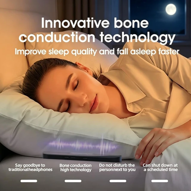 Alt view image 3 of 7 - Pillow Speaker for Sleeping, Mini Bone Conduction Bluetooth Sleep Bar, Built-in White & Pink Noise, Auto-Off Timer, Stereo Bass, Volume Control, TF Card Supported Portable Speaker for Side Sleepers
