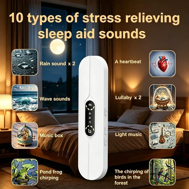 Alt view image 5 of 7 - Pillow Speaker for Sleeping, Mini Bone Conduction Bluetooth Sleep Bar, Built-in White & Pink Noise, Auto-Off Timer, Stereo Bass, Volume Control, TF Card Supported Portable Speaker for Side Sleepers