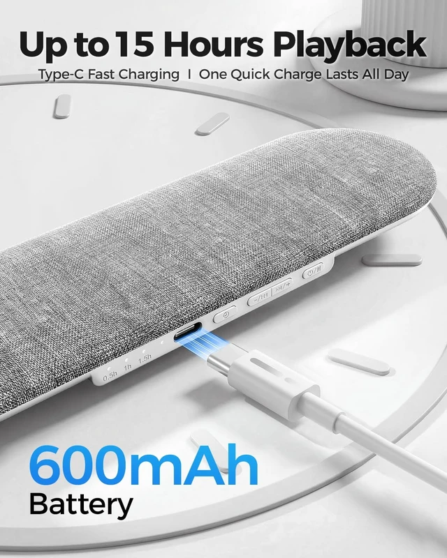 Alt view image 6 of 7 - Pillow Speaker for Sleeping, Sound Machine with Dual Speakers (Gray) | Under-Pillow Speaker, 16 Built-in White Noise, 15-Hour Battery Life, Auto-Off Timer, Rechargeable, Bluetooth, for Adults Kids