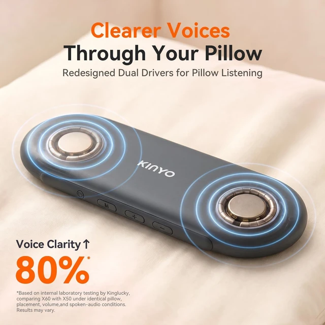 Alt view image 3 of 7 - X60 White Noise Machine & Bluetooth Pillow Speaker for Sleeping | More Private Listening, 0.13in Thin, No Earbuds for Side Sleepers, 24H Playtime, Built-In Sleep Sounds, 30/60/90-Min Timer