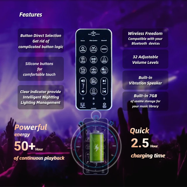 Alt view image 5 of 7 - Bluetooth Pillow Speaker for Sleep, 2 Listening Experiences, No App | Premium Sound, Washable Cotton Cover, 60H Playtime,56 Natural Sounds, 5 Timers, Pillow Speaker+Bone Conduction Speaker