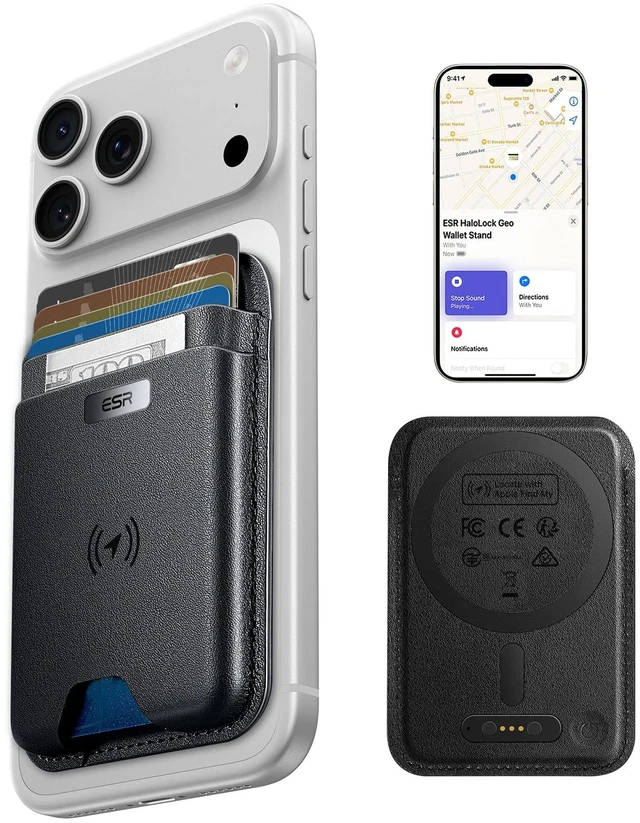 Main image of Geo for MagSafe Wallet with Full Find My Functionality, 5 Card Holder | RFID Blocking, Strong Magnetic Wallet for iPhone 18 Pro/Pro Max, 17/16/15/14/13/12 Series (Not for 13/12 mini), Black