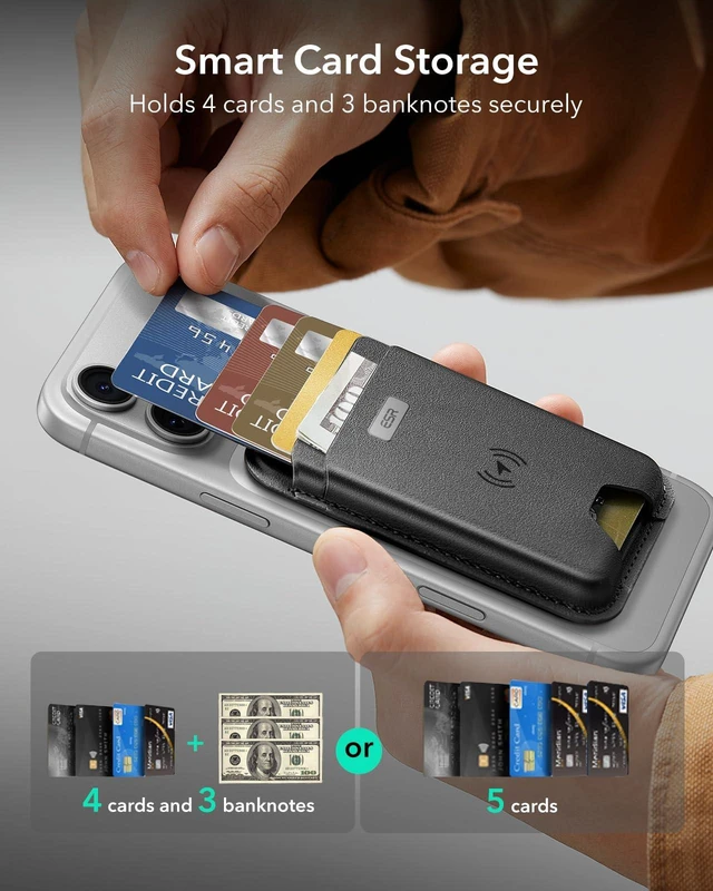 Alt view image 3 of 7 - Geo for MagSafe Wallet with Full Find My Functionality, 5 Card Holder | RFID Blocking, Strong Magnetic Wallet for iPhone 18 Pro/Pro Max, 17/16/15/14/13/12 Series (Not for 13/12 mini), Black