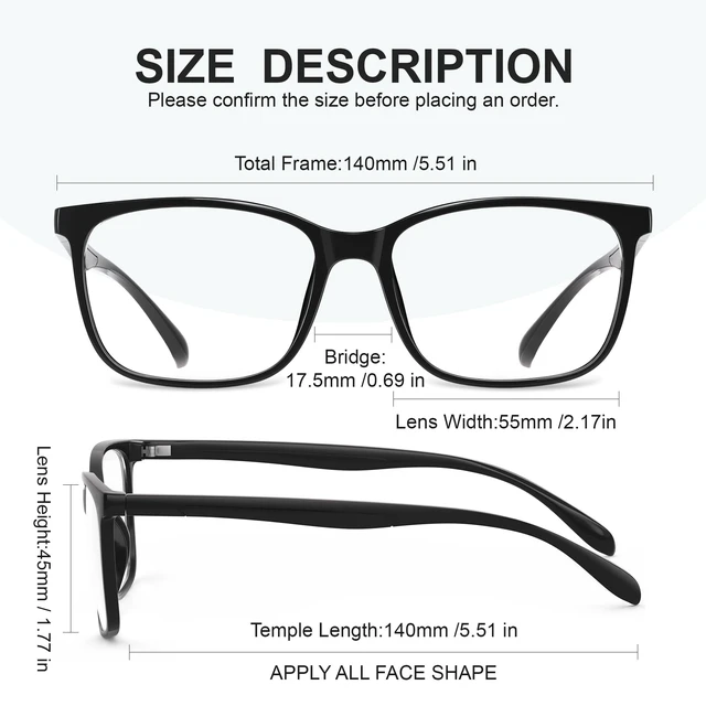 Alt view image 6 of 7 - Blue Light Glasses Men/Woman,Transparent+Black | Blue light blocking,Lightweight TR90 frames, Scratch-Resistant, Comfort Fit, Gaming/ TV/ Phones / Computers Use