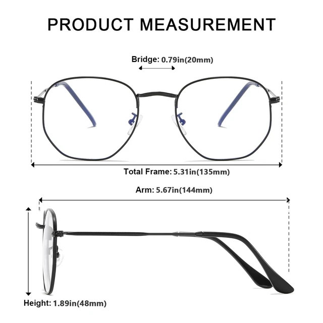 Alt view image 5 of 7 - Hexagonal Metal Blue Light Blocking Glasses Anti Eye Strain for Digital Screens Lightweight Frame for Men Women