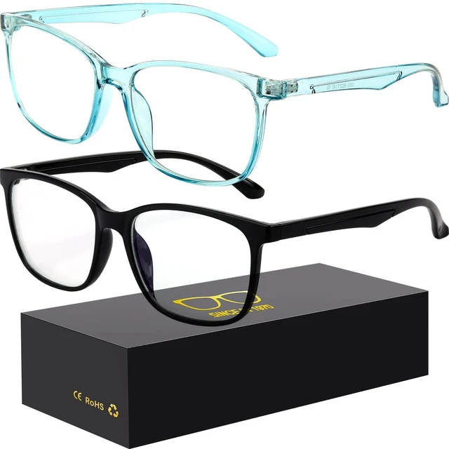 Main image of Blue-Light Blocking Glasses Computer Reading/Gaming/TV/Phones Glasses Fashion Anti Eyestrain Glasses for Women MenA6 Black + Blue
