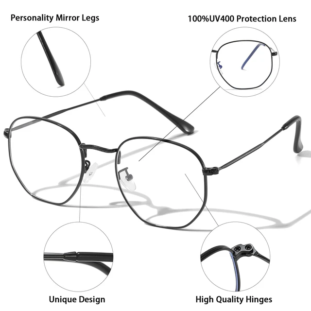 Alt view image 2 of 7 - Hexagonal Metal Blue Light Blocking Glasses Anti Eye Strain for Digital Screens Lightweight Frame for Men Women
