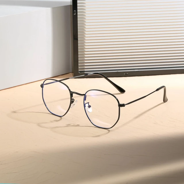 Alt view image 6 of 7 - Hexagonal Metal Blue Light Blocking Glasses Anti Eye Strain for Digital Screens Lightweight Frame for Men Women