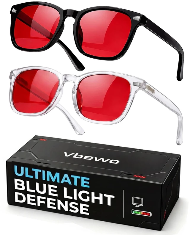Main image of 2 Packs Professional Sleep Glasses with 99.9% Blue Light Blocking | Anti Fatigue & Eye Strain for Better Sleep, Red Light Lens, UV Protection, Computer Gaming Glasses for Men Women