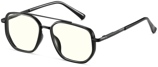 Main image of Blue Light Blocking Aviator Glasses for Women Men | Black Frame Clear Lens, TR90 Metal Frame, UV400, Office Gaming