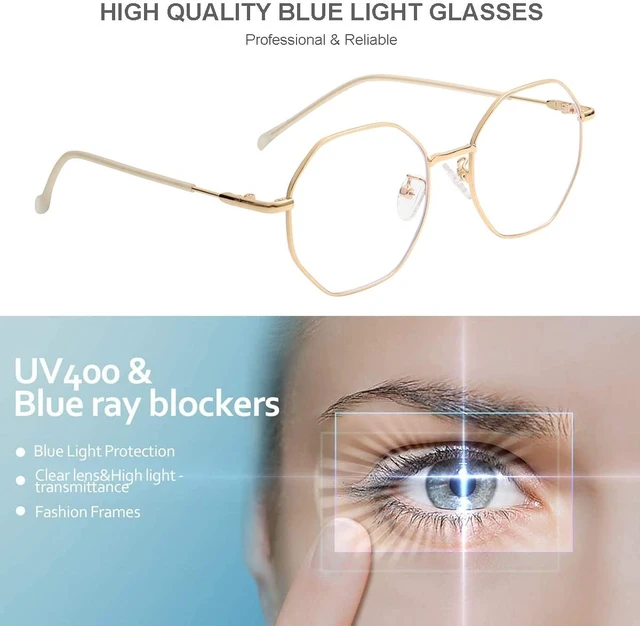 Alt view image 6 of 7 - Blue Light Glasses for Women Men Vintage Octagonal Metal Frame Computer Glasses (Gold)