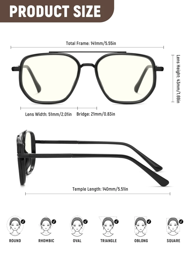 Alt view image 4 of 7 - Blue Light Blocking Aviator Glasses for Women Men | Black Frame Clear Lens, TR90 Metal Frame, UV400, Office Gaming