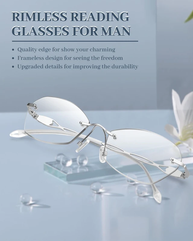 Alt view image 2 of 7 - Rimless Reading Glasses for Women 2.75 | Blue Light Blocking | Lightweight 16g Metal Frame | Computer Readers for Eye Strain Relief | 4 Colors
