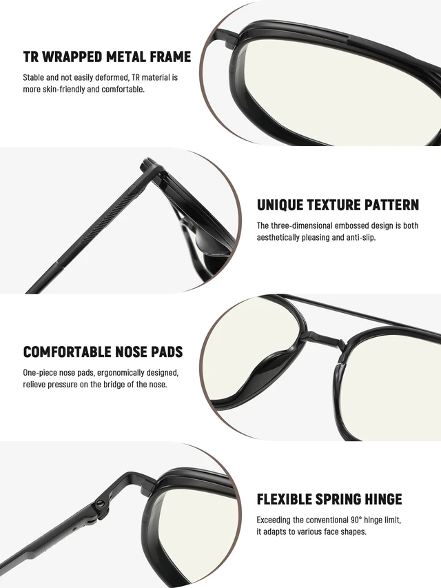 Alt view image 5 of 7 - Blue Light Blocking Aviator Glasses for Women Men | Black Frame Clear Lens, TR90 Metal Frame, UV400, Office Gaming