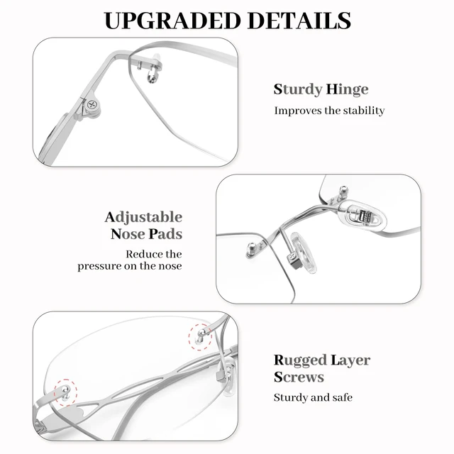 Alt view image 4 of 7 - Rimless Reading Glasses for Women 2.75 | Blue Light Blocking | Lightweight 16g Metal Frame | Computer Readers for Eye Strain Relief | 4 Colors