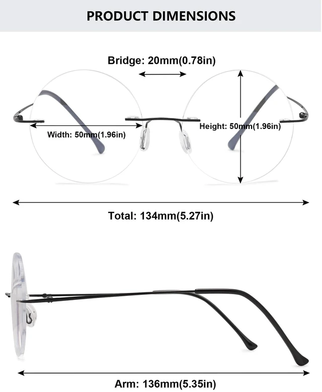Alt view image 2 of 7 - Round Rimless Reading Glasses Anti Blue Light Blocking Readers Women Men Titanium Frameless Eyeglasses Eyewear Black 2.50