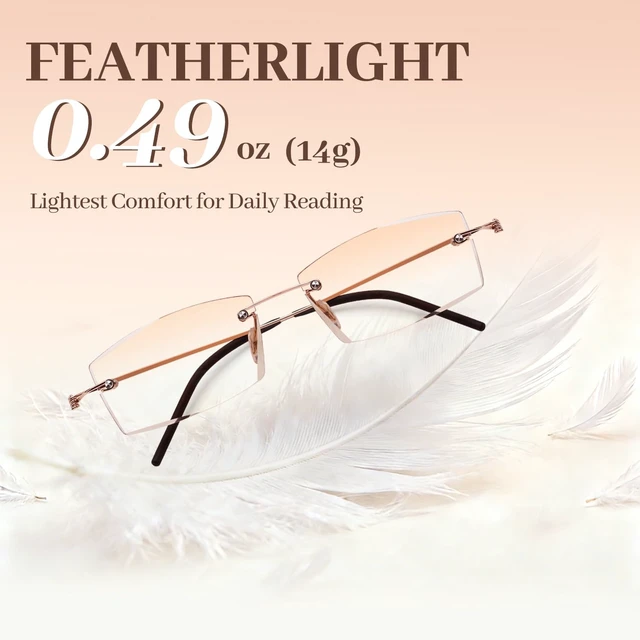 Alt view image 3 of 7 - Rimless Blue Light Reading Glasses Women Men 0.49oz Ultra Light Reader | Frameless HD Unobstructed View Lenses, Natural Blue Light Filter, Anti-Glare for Computer Reading