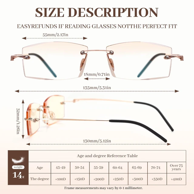 Alt view image 5 of 7 - Rimless Blue Light Reading Glasses Women Men 0.49oz Ultra Light Reader | Frameless HD Unobstructed View Lenses, Natural Blue Light Filter, Anti-Glare for Computer Reading