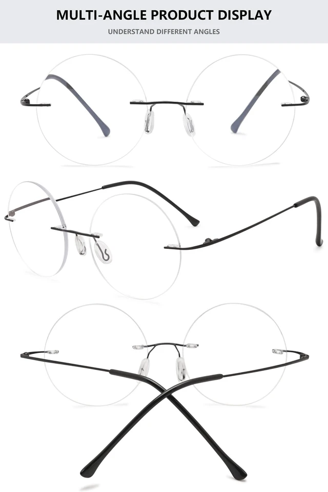Alt view image 3 of 7 - Round Rimless Reading Glasses Anti Blue Light Blocking Readers Women Men Titanium Frameless Eyeglasses Eyewear Black 1.00