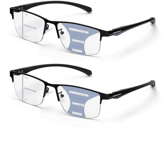 Main image of 2 Pack Men's Progressive Multifocal Reading Glasses,Half Rim Metal Frame TR90 Temples Blue Light Blocking Anti Eyestrain Multifocus Computer Readers,2.5x