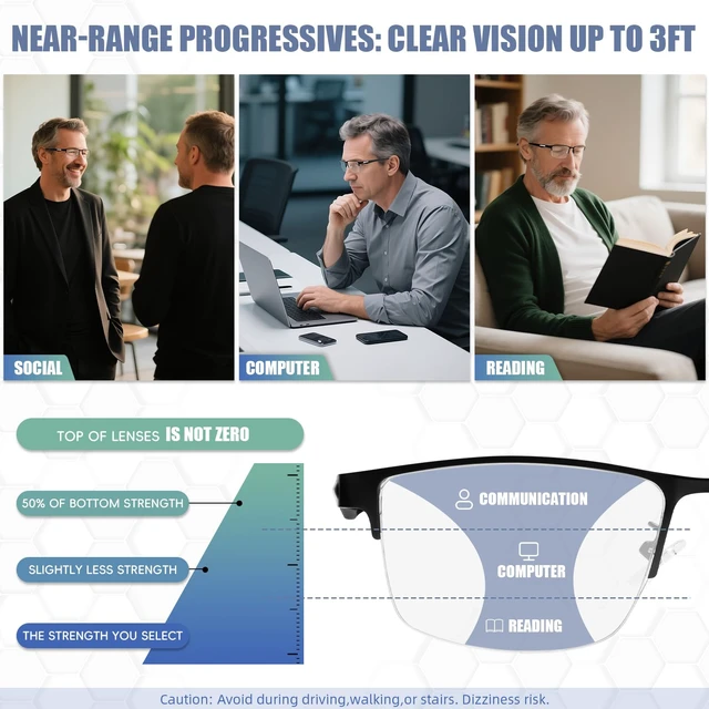 Alt view image 4 of 7 - 2 Pack Men's Progressive Multifocal Reading Glasses,Half Rim Metal Frame TR90 Temples Blue Light Blocking Anti Eyestrain Multifocus Computer Readers,2.5x