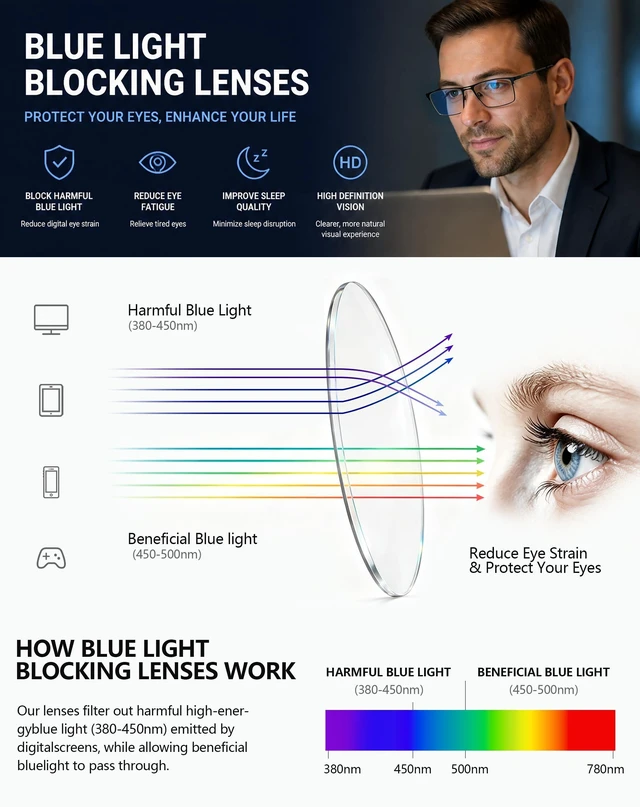 Alt view image 3 of 6 - Rectangle Semi-rimless Blue Light Glasses for Men Women UV400 Black | Stainless Steel Frame, Impact-Resistant PC Lenses, Blue Light Blocking, Silicone Nose Pads, Office & Gaming