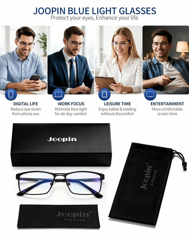 Alt view image 6 of 6 - Rectangle Semi-rimless Blue Light Glasses for Men Women UV400 Black | Stainless Steel Frame, Impact-Resistant PC Lenses, Blue Light Blocking, Silicone Nose Pads, Office & Gaming