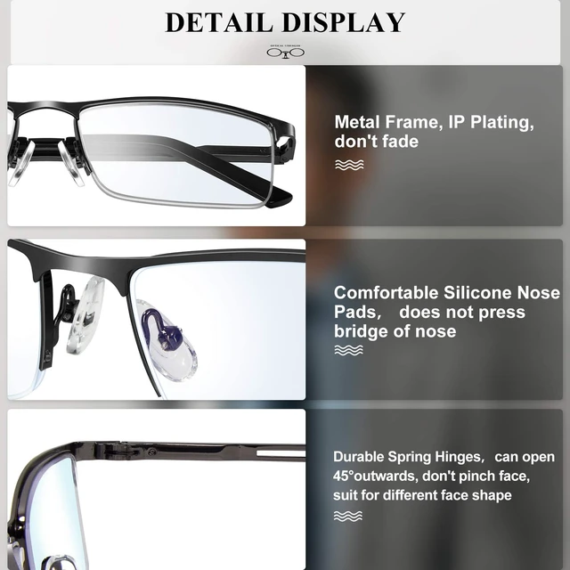 Alt view image 5 of 7 - Reading Glasses for Men, 1.5 Blue Light Blocking Reading Glasses Metal Readers