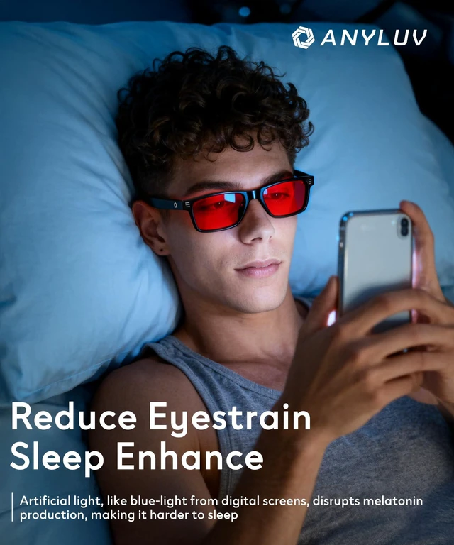 Alt view image 2 of 7 - Blue Light Glasses for Sleep, 99.9% Blue Green Light Blocking with Red Lens, Red Glasses Eye Strain Relief Eye Protection