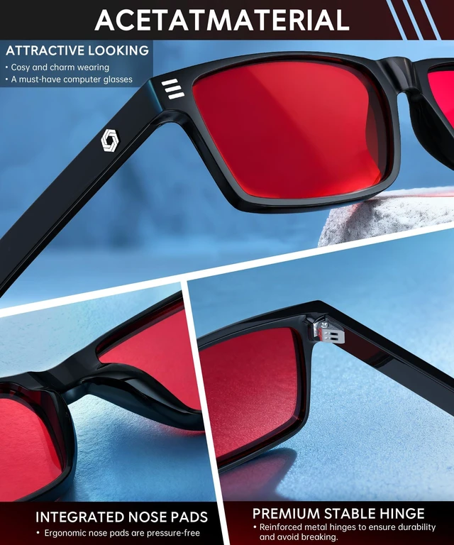Alt view image 3 of 7 - Blue Light Glasses for Sleep, 99.9% Blue Green Light Blocking with Red Lens, Red Glasses Eye Strain Relief Eye Protection