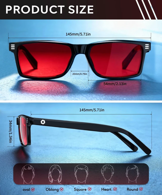 Alt view image 4 of 7 - Blue Light Glasses for Sleep, 99.9% Blue Green Light Blocking with Red Lens, Red Glasses Eye Strain Relief Eye Protection