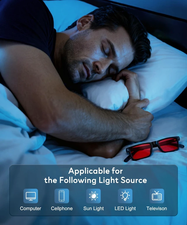 Alt view image 7 of 7 - Blue Light Glasses for Sleep, 99.9% Blue Green Light Blocking with Red Lens, Red Glasses Eye Strain Relief Eye Protection