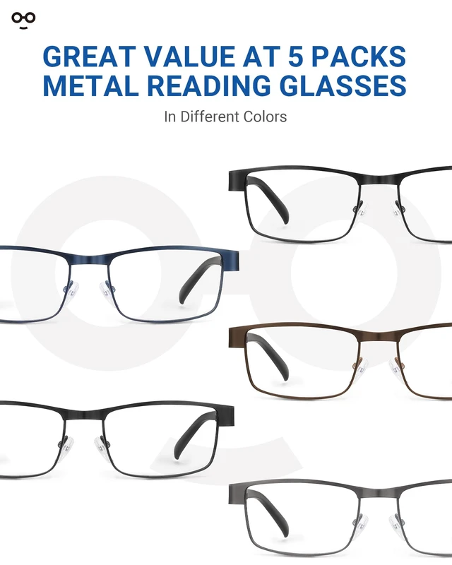 Alt view image 3 of 6 - 5PCS Reading Glasses Men 2.25 Blue Light Blocking Readers | Lightweight metal thin frame for computer work and reading